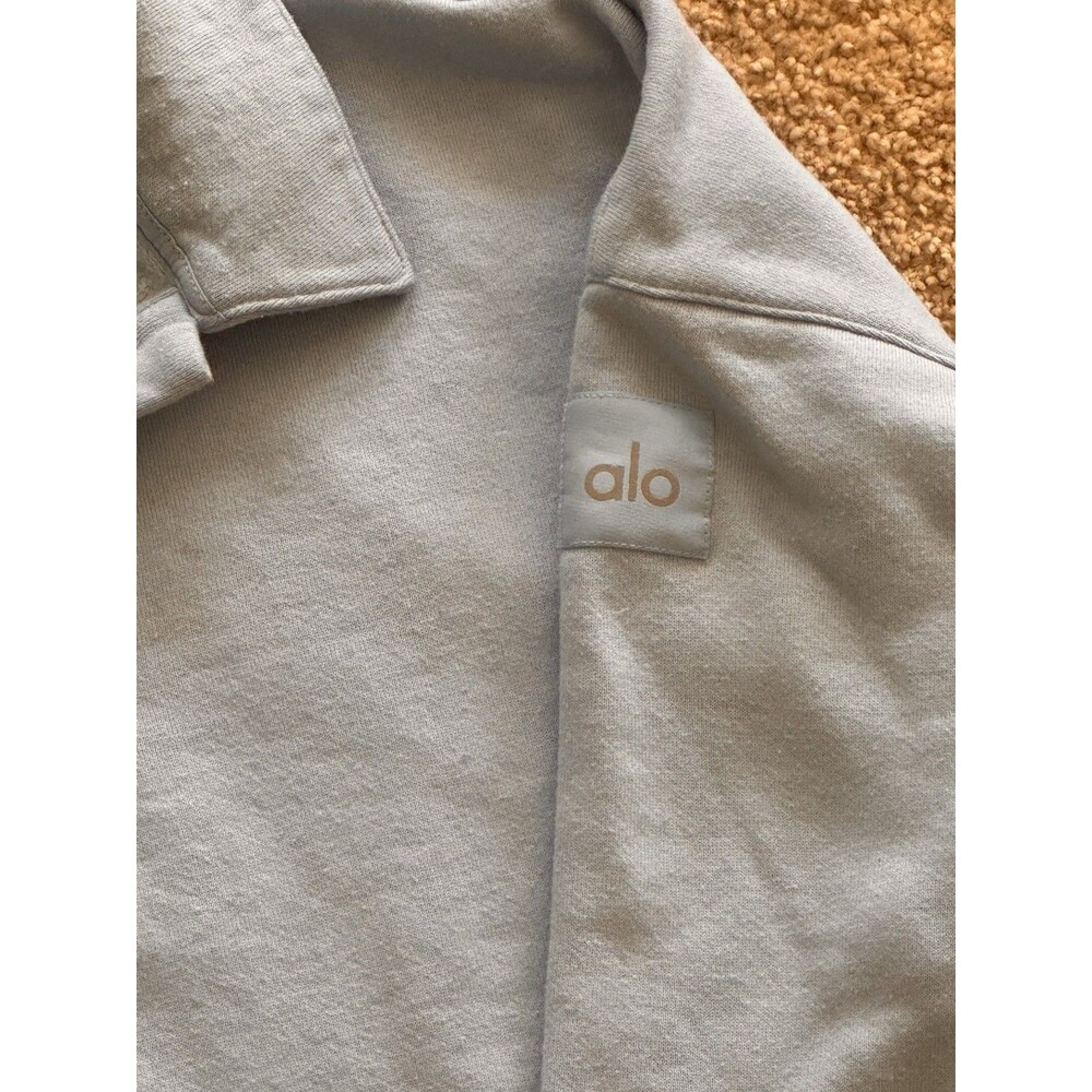 Alo Yoga Polo Pullover Womens Medium Blue Cropped Long Sleeve Collared Top - Picture 3 of 7